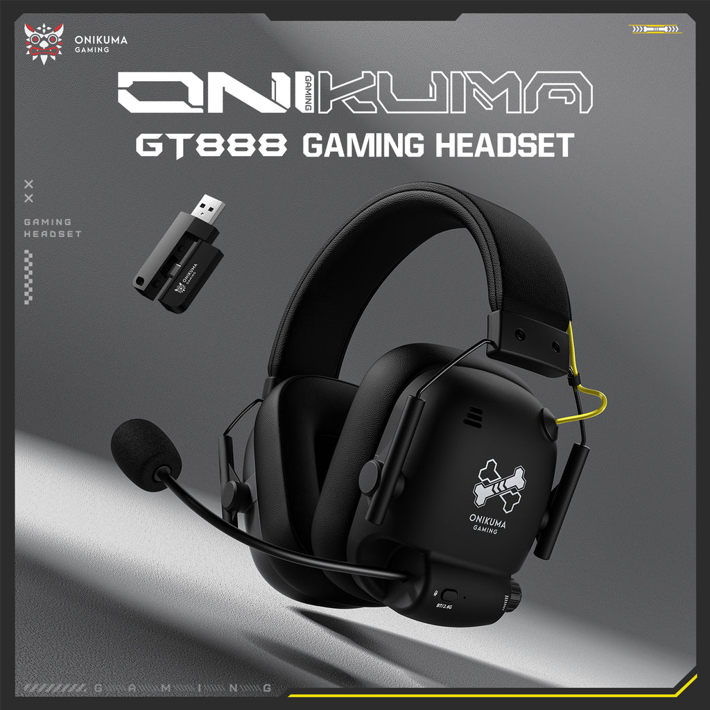 ONIKUMA GT888 4-Mode Wireless Gaming Headset with 1000mAh Battery, 360° Rotatable Mic, and Independent Controls