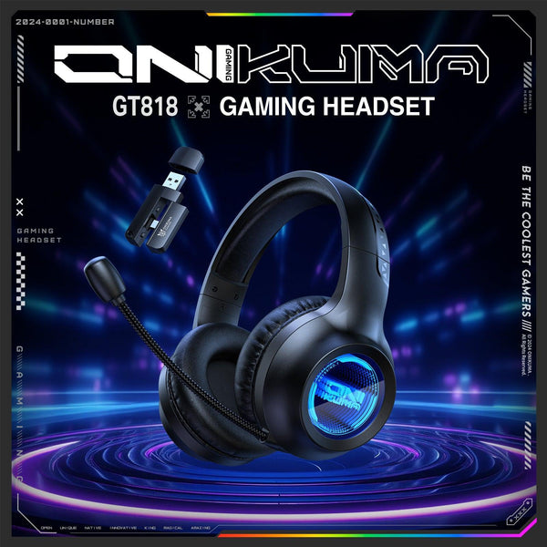 ONIKUMA GT818 RGB Gaming Headset with 20H Playtime - Bluetooth 5.4, 360° Mic & Tri-Mode Connectivity
