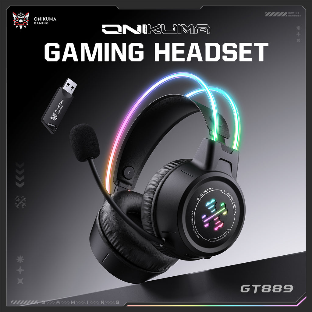 ‌ONIKUMA GT889 3-Mode Wireless Gaming Headset with RGB Lighting, 1000mAh Battery, and 60H Playback Duration