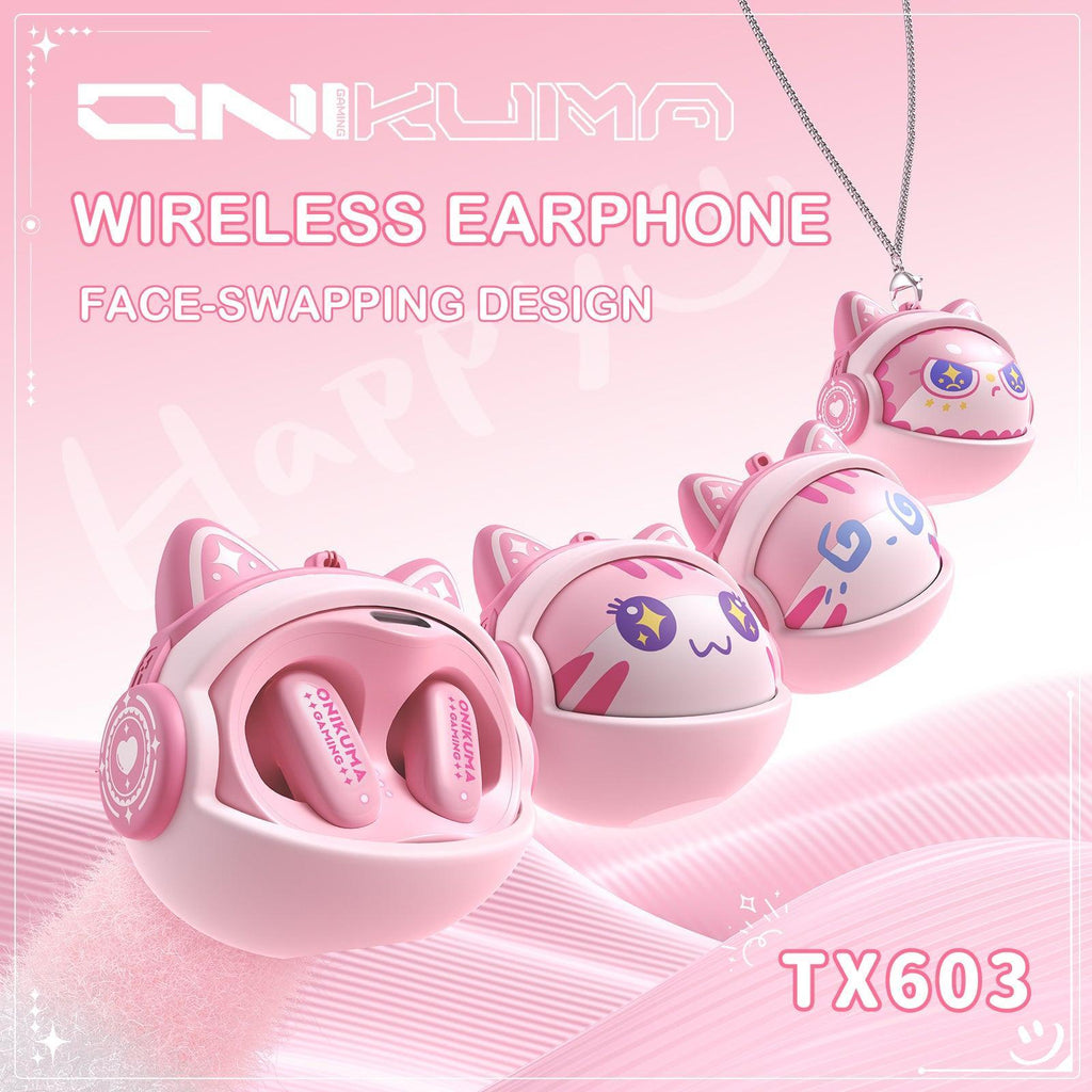 ONIKUMA TX603 Wireless Neckband Earphones - Fashion Face Swapping Design, Low Latency Gaming & ENC Noise Cancellation