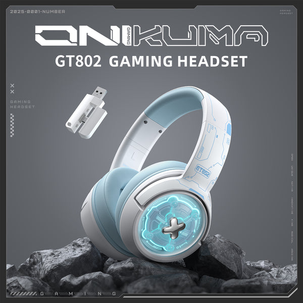 ONIKUMA GT802 Tri-Mode Gaming Headset – 2.4GHz/Bluetooth/Wired, RGB Lights, 1000mAh Battery