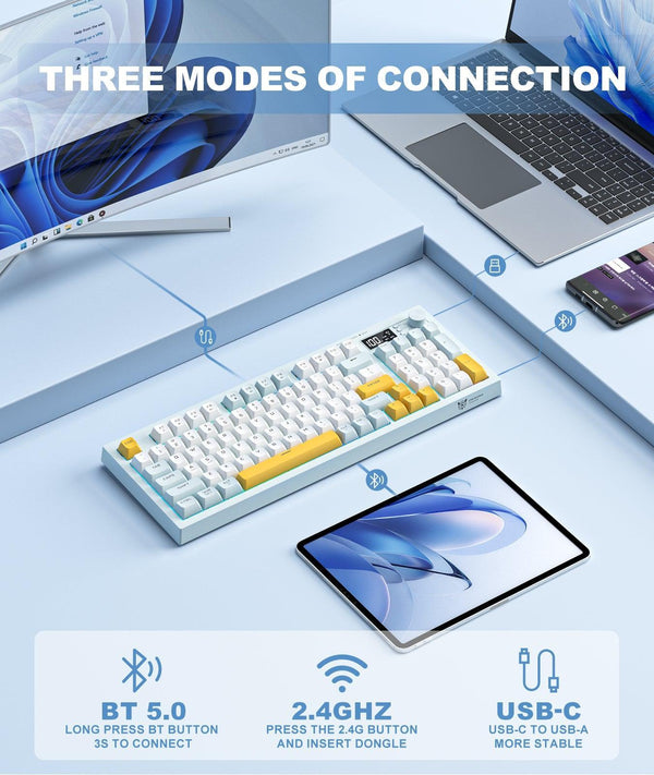 ONIKUMA G80 94 Keys Wireless Keyboard with LCD Screen & Multifunction Knob:3-Mode Connectivity (BT/2.4G/USB-C)