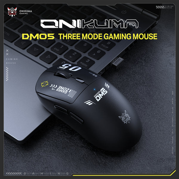 ONIKUMA DM05 Three-Mode Gaming Mouse with Ergonomic Design, 12800 DPI Custom Optical Chip, 6 Programmable Buttons, and Hidden USB Receiver Storage