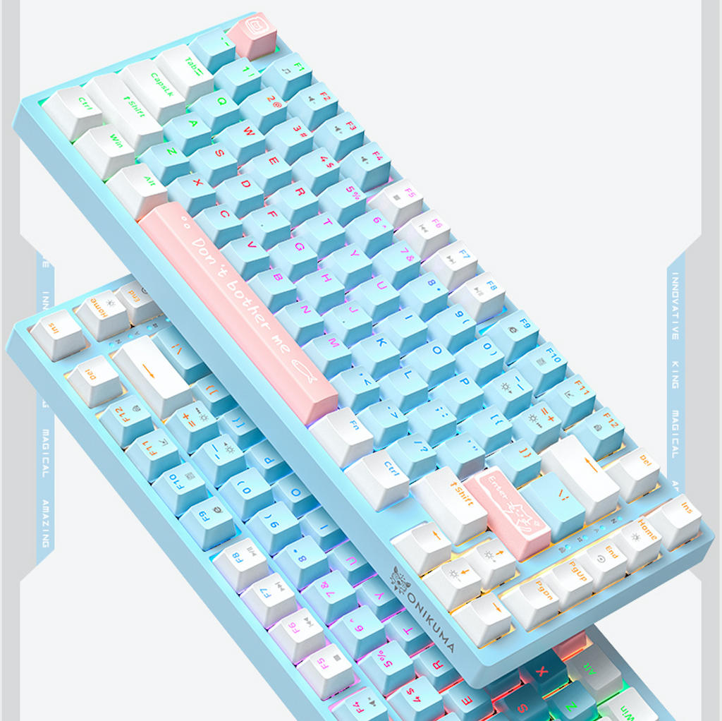 ONIKUMA G52 82 Keys Wired Gaming Keyboard,Mechanical Blue Switch, Rainbow LED RGB Backlit, USB Office Compact Keyboards for PC, Desktop, Laptop, Mac, Computer, Funny & Cute Keycap Design