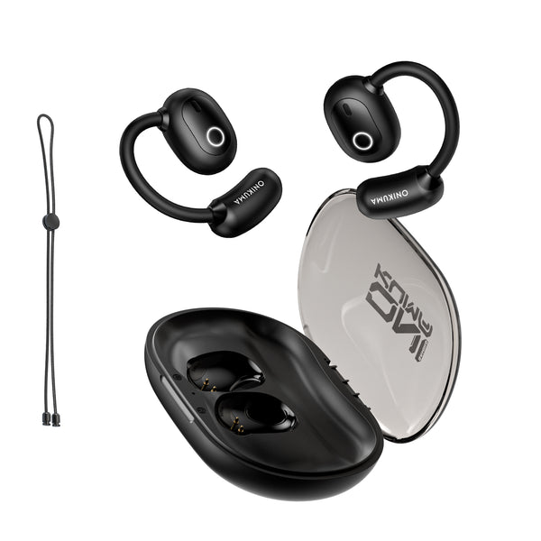 ONIKUMA T25 Wireless Earbuds,Bluetooth Headphones,Open Ear Headphones-HiFi Stereo, Clear Calls Mic,Ultra Comfort,Air Conduction,Smart Touch Control,30H Playback Earphones for Running&Workout-Black